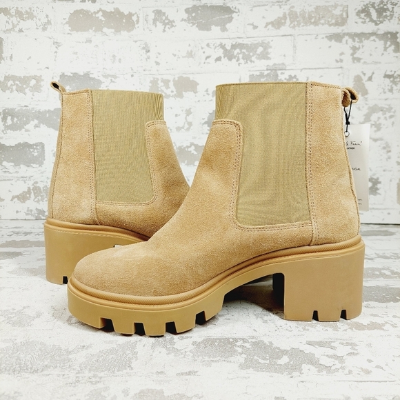 New Antonio De Falia Tan Suede Block Heel Chunky Sole Pull On Ankle Boots i732 - Picture 6 of 12